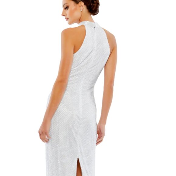 MAC DUGGAL 70110 EMEBELLISHED HALTER NECK WHITE SHEATH DRESS sz 4 - Picture 2 of 6